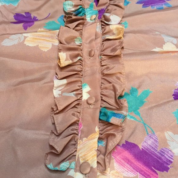Vintage Helen Fabrikant Top Womens Button Front Floral Ruffle Shirt Size 8 Peach - Picture 8 of 10